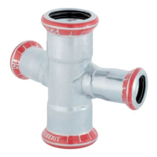 Geberit Pièce croisée Mapress acier C d 18x15mm, 30°, rouge, galvanisé extérieur