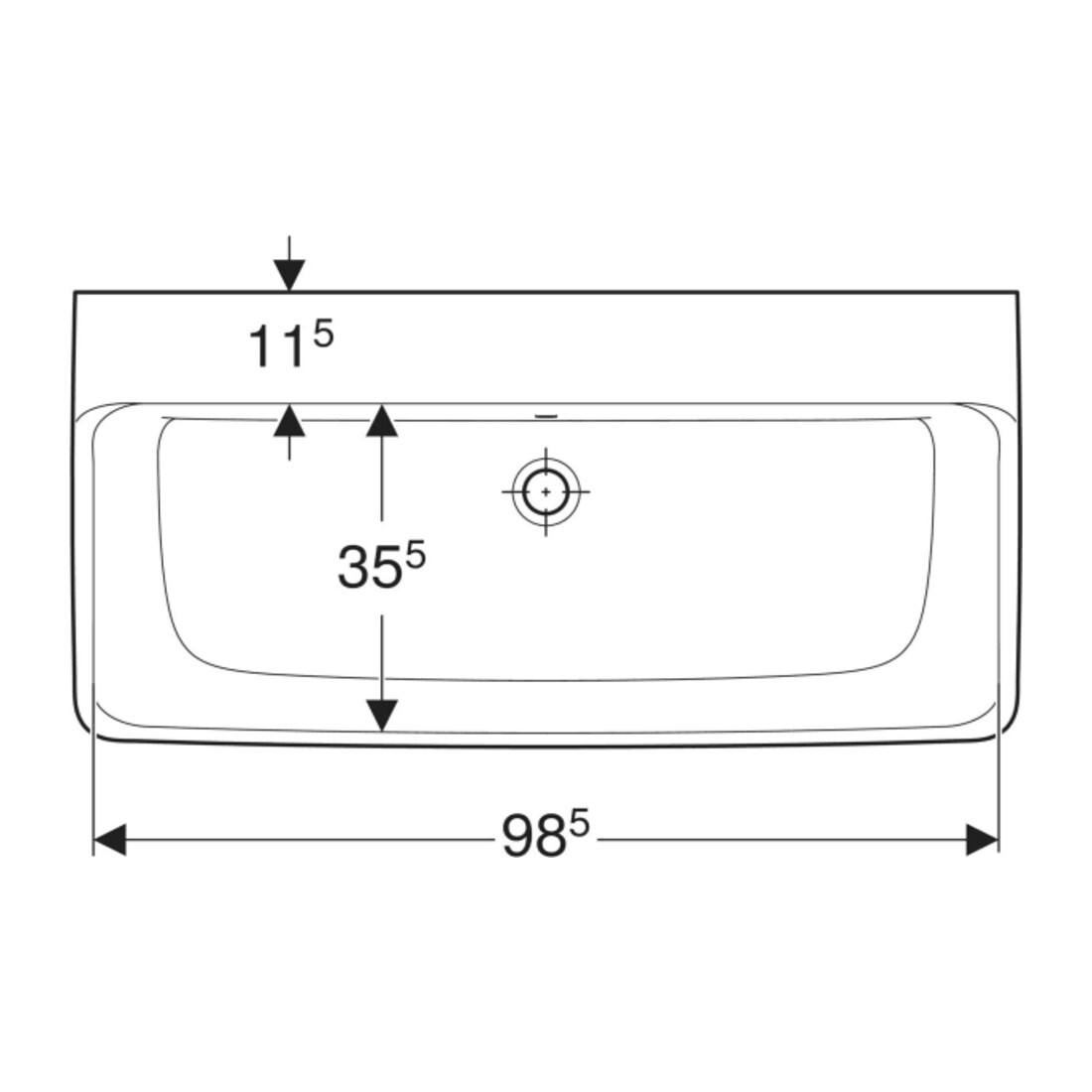 Geberit Plan vasque Renova 100x48 cm, sans robinet, avec trop-plein, blanc