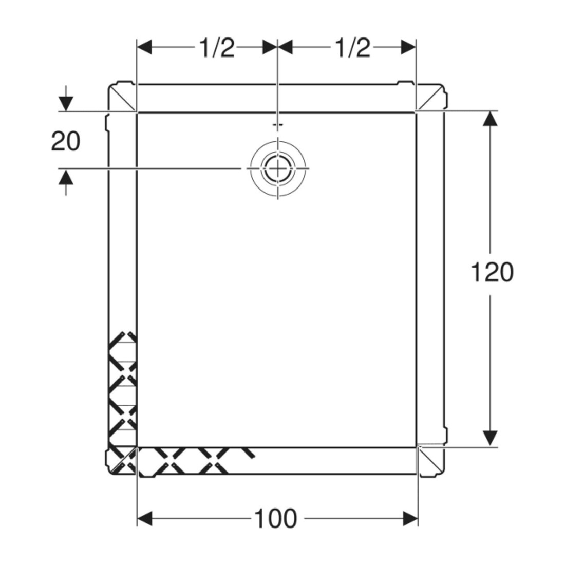 Geberit Receveur de douche rectangulaire Olona blanc/mat, 120x100x4 cm