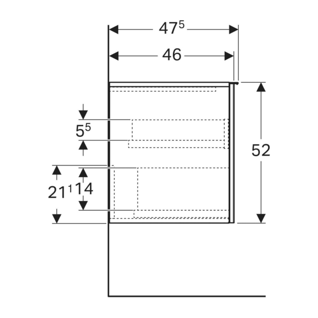 Geberit Seitenschrank Acanto 1 La., 1 I-Lade, B 46cm, w hgl / we. gl