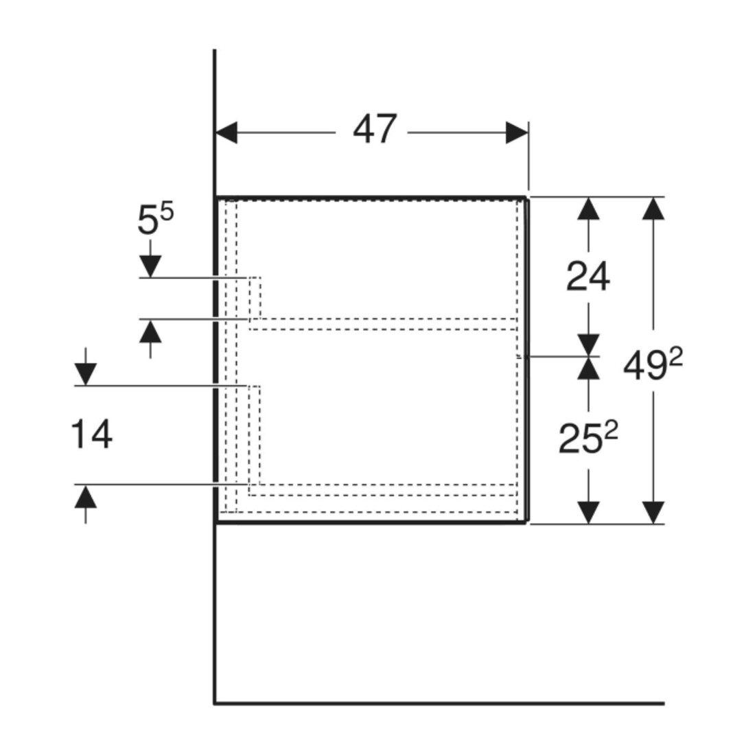 Geberit Seitenschrank One 45x49,2x47cm, 2 L, Eiche/Mela Holzst.
