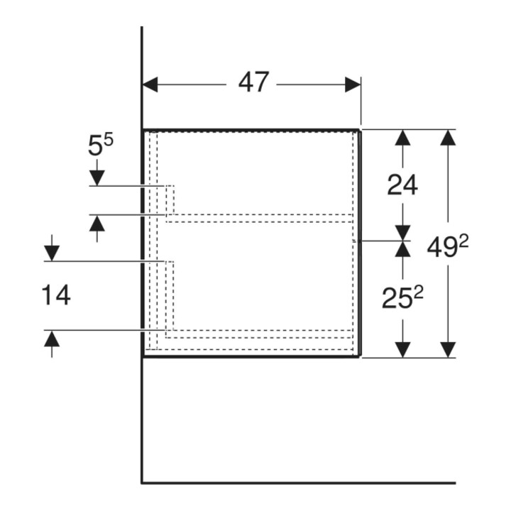 Geberit Seitenschrank One 45x49,2x47cm, 2 L, sand-grau/l hochgl.