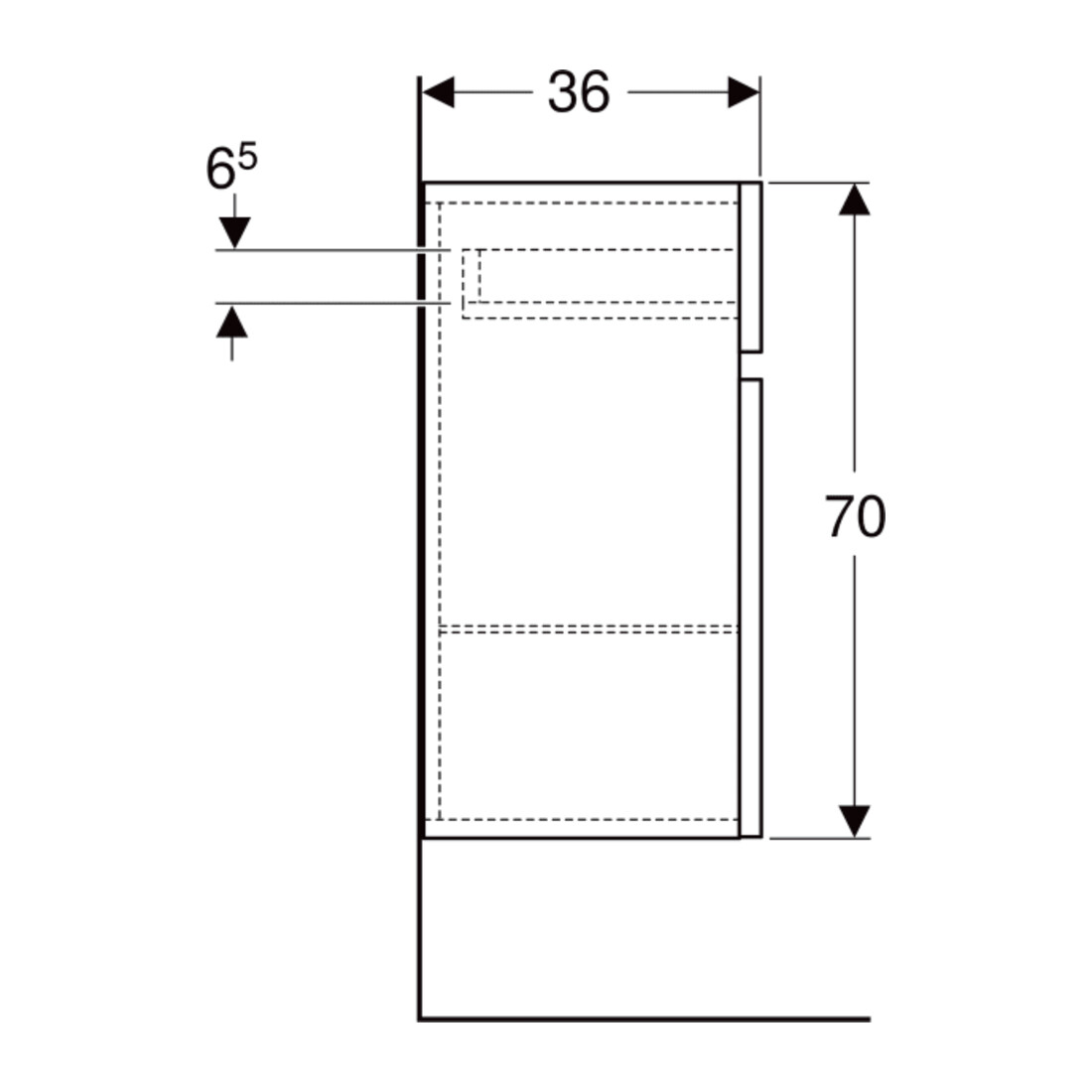 Geberit Seitenschrank Renova Plan 39x70x36cm, 1 T, 1 La., N he, F. strukt.