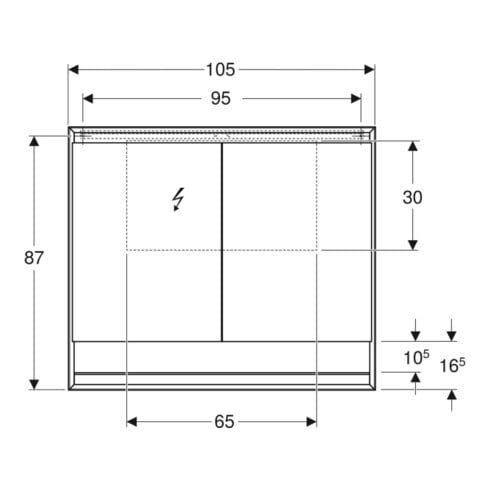 Geberit Spiegelschrank One 105x90x15cm, w/A pb, m N + ComL, 2 Tür.