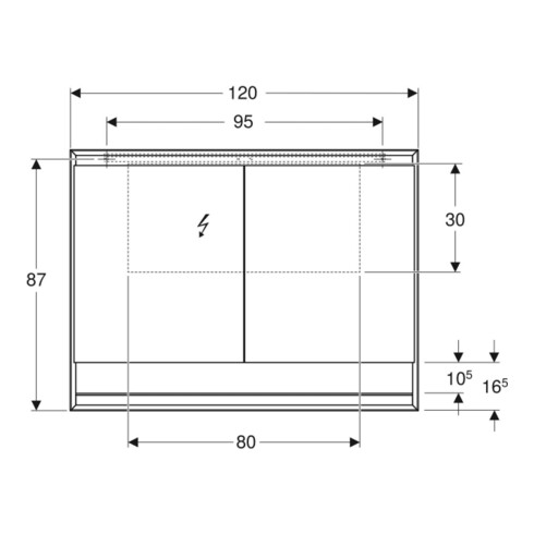 Geberit Spiegelschrank One 120x90x15cm, w/A pb, m N + ComL, 2 Tür.