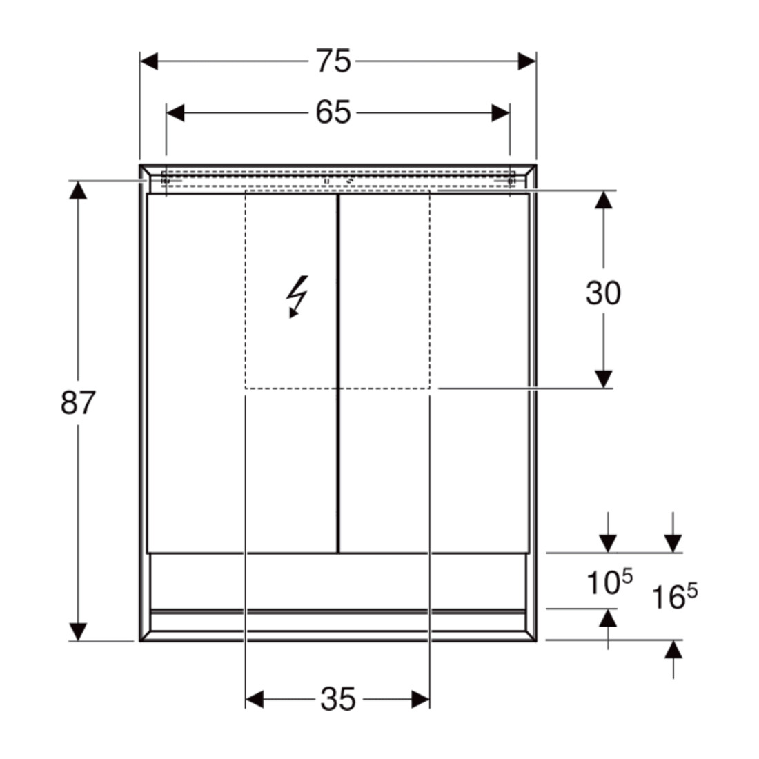 Geberit Spiegelschrank One 75x90x15cm, AL el, m N + ComL, 2 Tür.
