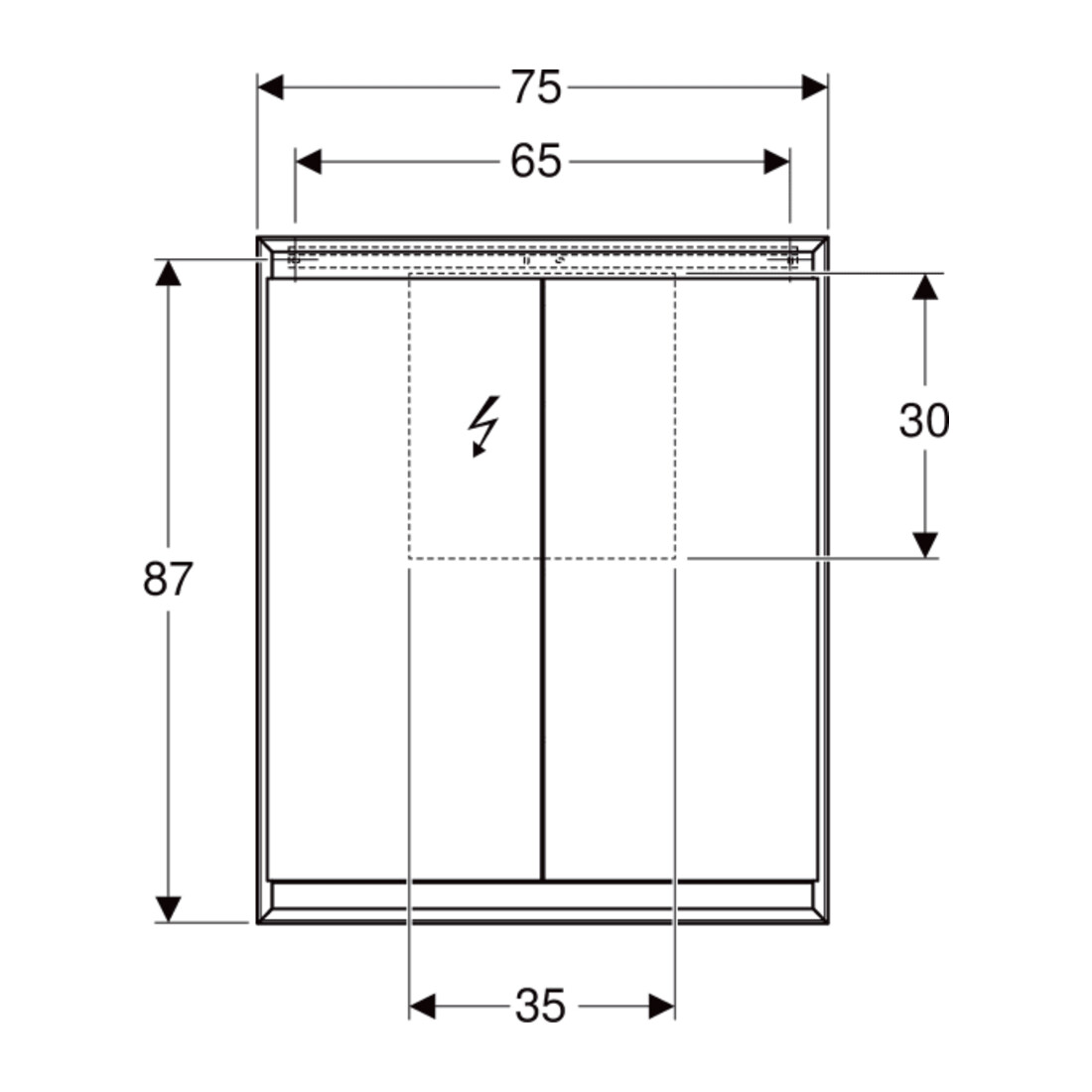 Geberit Spiegelschrank One 75x90x15cm, w/A pb, m ComfortL, 2 Tür.