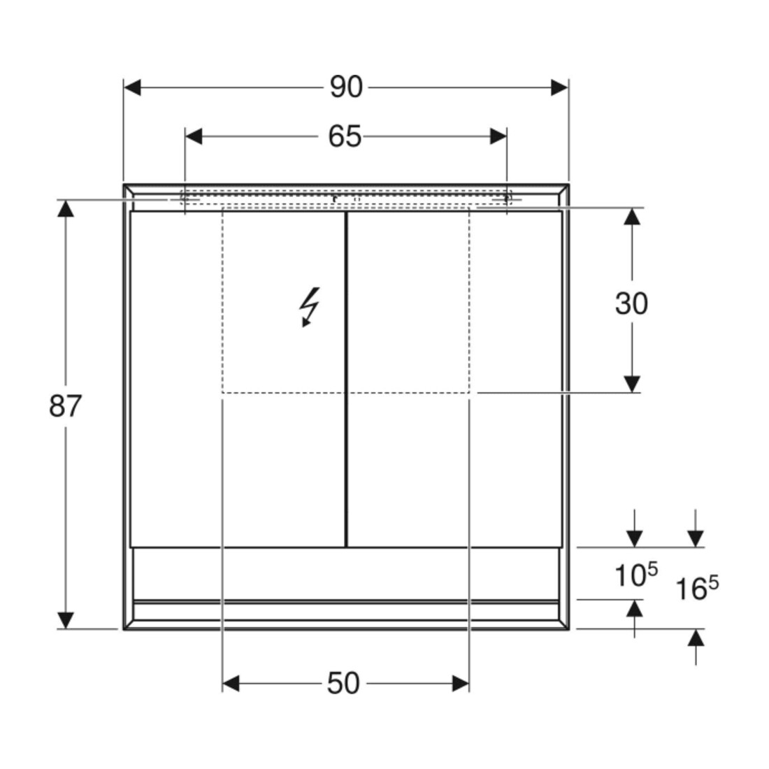 Geberit Spiegelschrank One 90x90x15cm, w/A pb, m N + ComL, 2 Tür.
