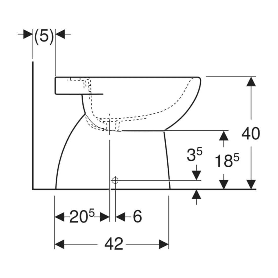 Geberit Stand-Bidet Renova mit Überlauf, teilgeschlossen, weiß
