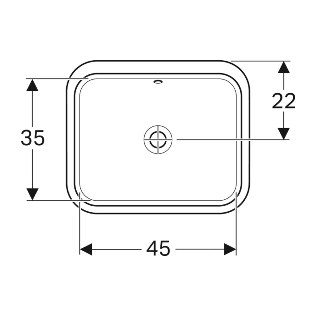 Geberit Unterbau-Waschtisch VariForm 53x44cm, o HL, m Ü, re, US glas. / we.