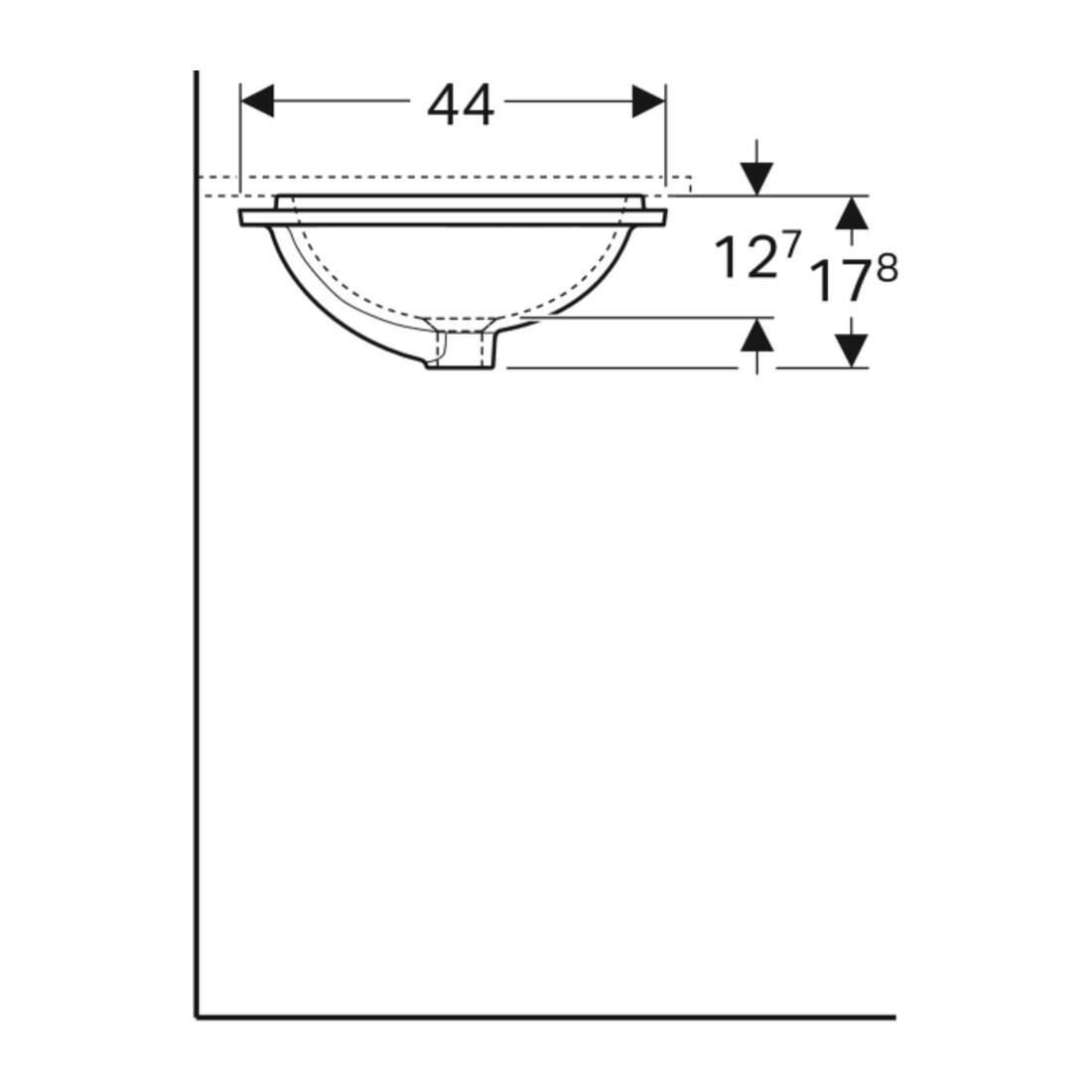 Geberit Unterbau-Waschtisch VariForm 53x44cm, o HL, m ÜL, recht., we. K-Tect
