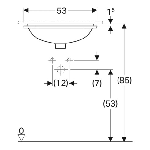 Geberit Unterbau-Waschtisch VariForm 53x44cm, o HL, m ÜL, recht., we. K-Tect