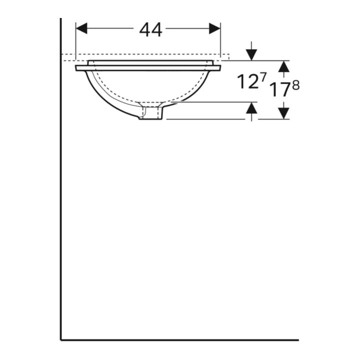 Geberit Unterbau-Waschtisch VariForm 53x44cm, o HL, o. ÜL, recht., we. K-Tect