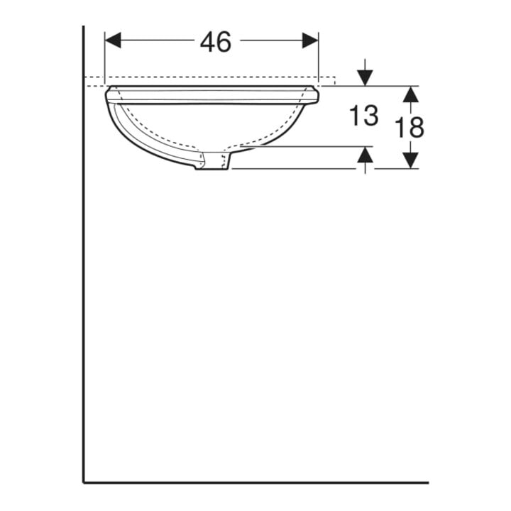 Geberit Unterbau-Waschtisch VariForm 56x46cm, o Hahnl., m ÜL, ov., we. K-Tect
