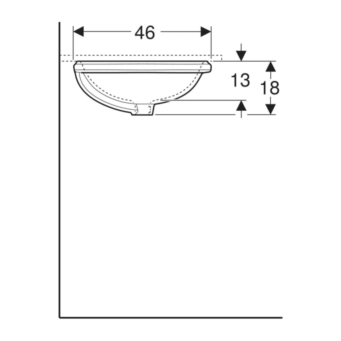 Geberit Unterbau-Waschtisch VariForm 56x46cm, o HL, o. ÜL, ov., we. K-Tect