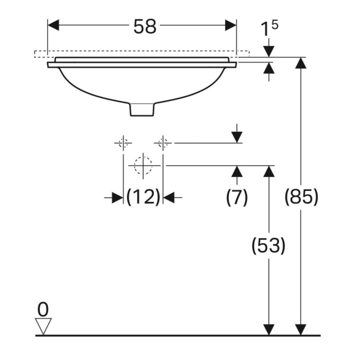 Geberit Unterbau-Waschtisch VariForm 58x49cm, o HL, o. ÜL, recht., we. K-Tect