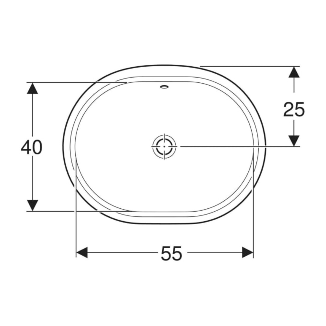 Geberit Unterbau-Waschtisch VariForm 62,5x49cm, o HL, m Ü, ellip., we. K-Tect