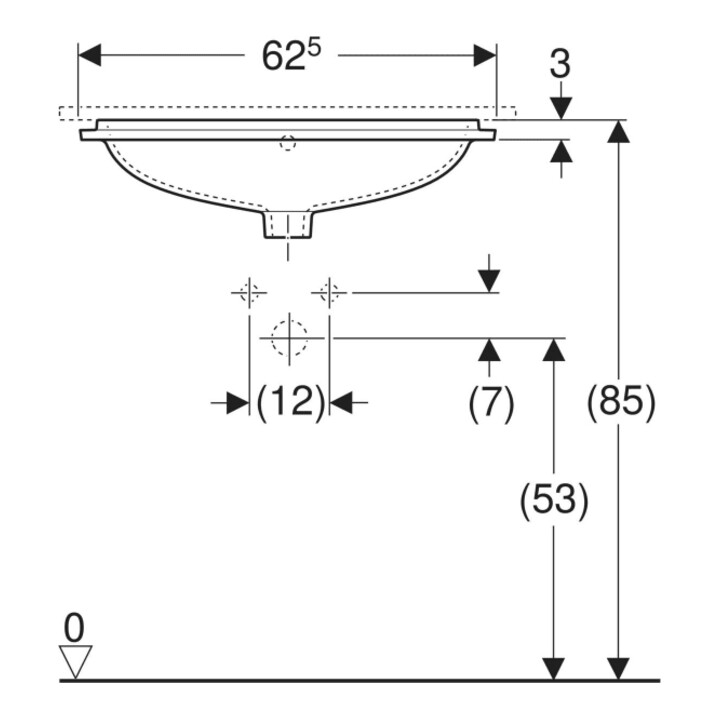 Geberit Unterbau-Waschtisch VariForm 62,5x49cm, o HL, m Ü, ellip., we. K-Tect