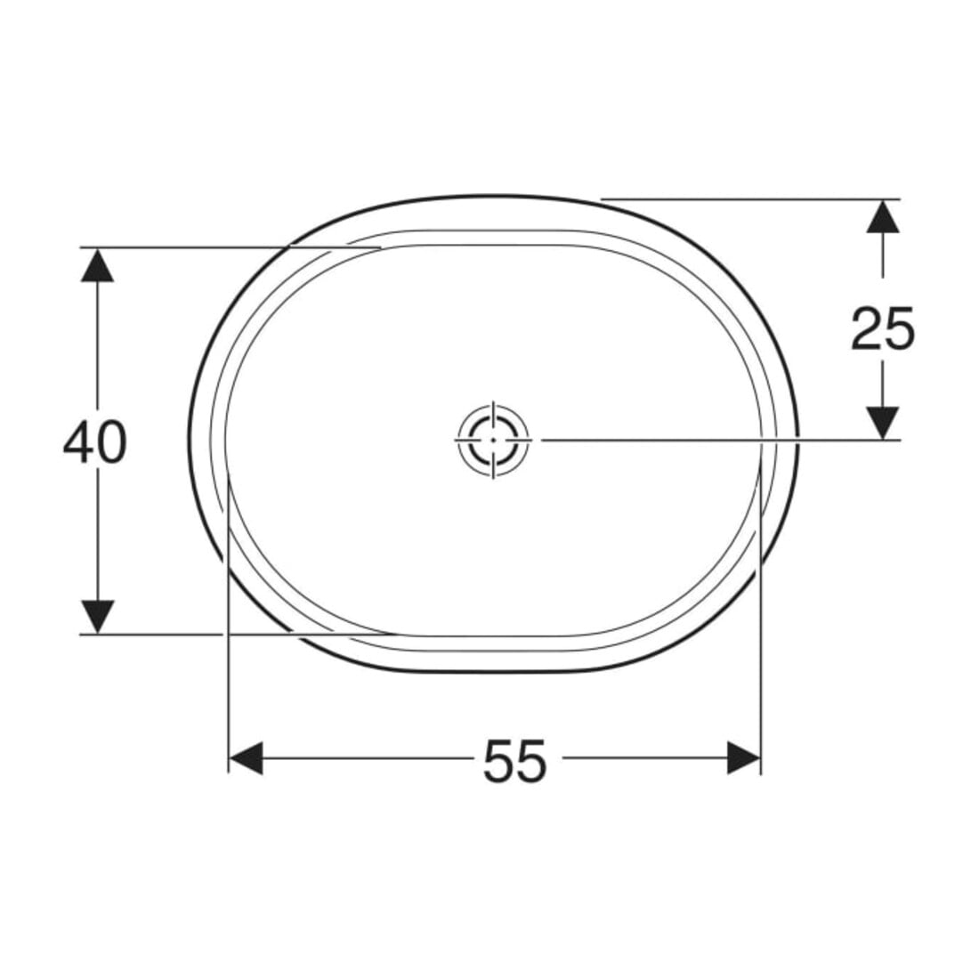 Geberit Unterbau-Waschtisch VariForm 62,5x49cm, o HL, o Ü, ellip., US gl / w