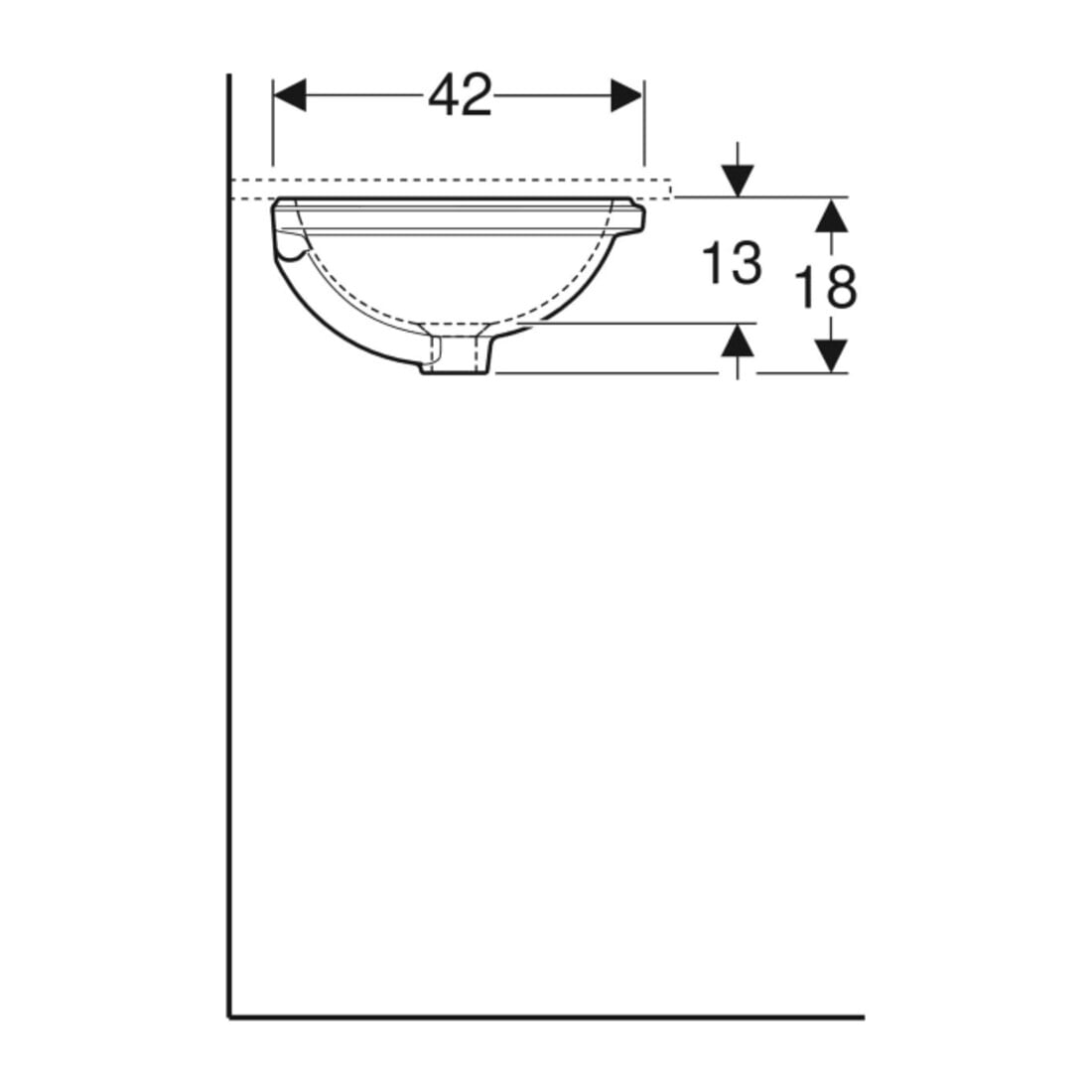 Geberit Unterbau-Waschtisch VariForm d 39cm, o. Hahnl., m ÜL, rd, we. K-Tect