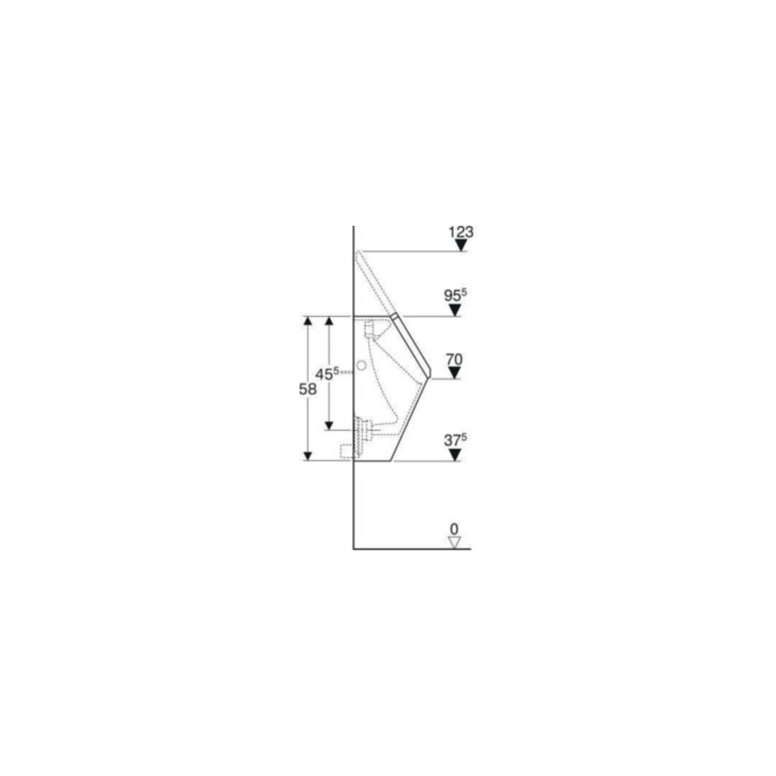 Geberit Urinal Renova Plan we. K-Tect, m Deck, Zulauf/Abgang hinten