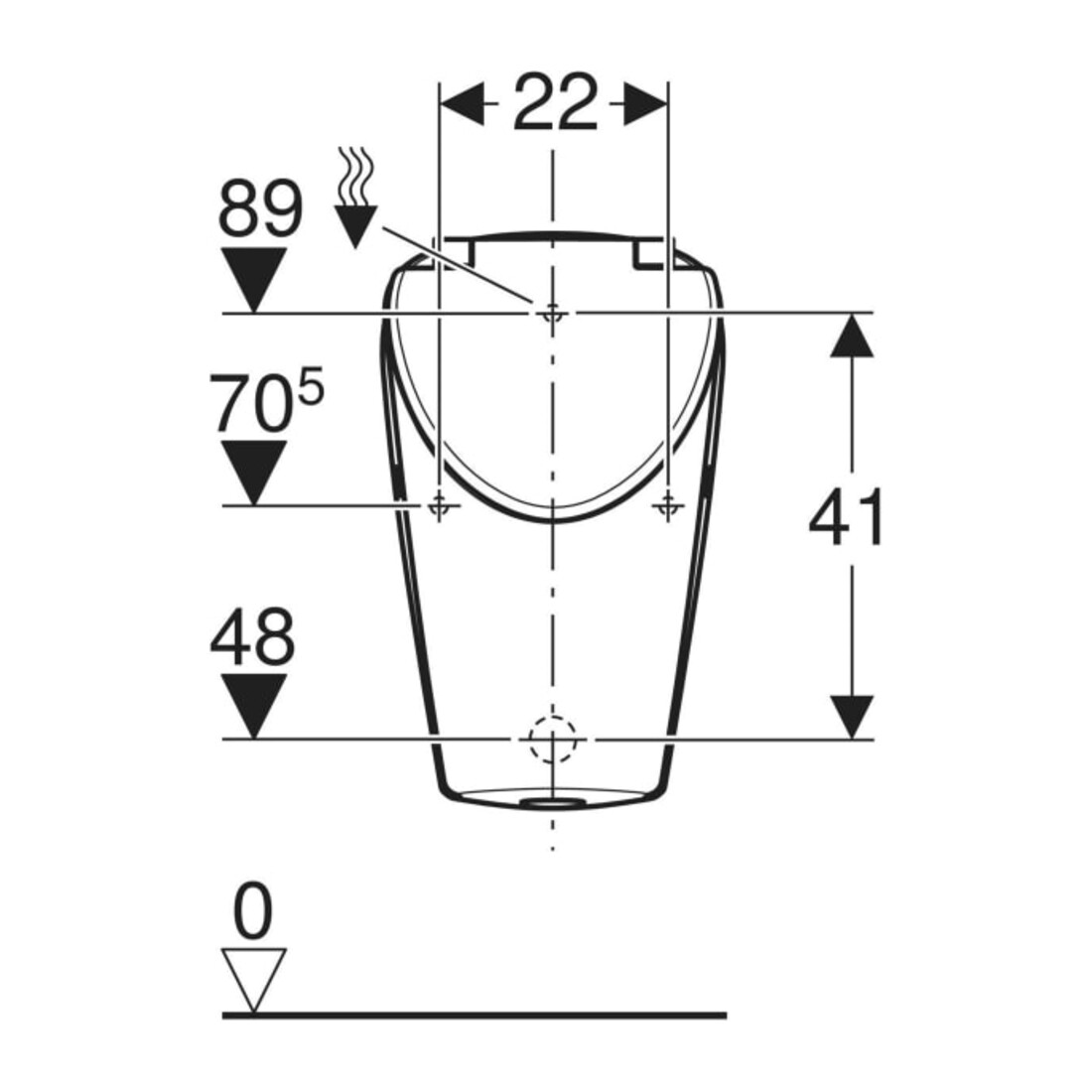 Geberit Urinoir Renova S m De., Ab. hi o u, Zul. hi., bl. K-Tect