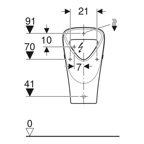 Geberit Urinoir Renova w K-T., triangulaire, arrivée haut, évacuation haut