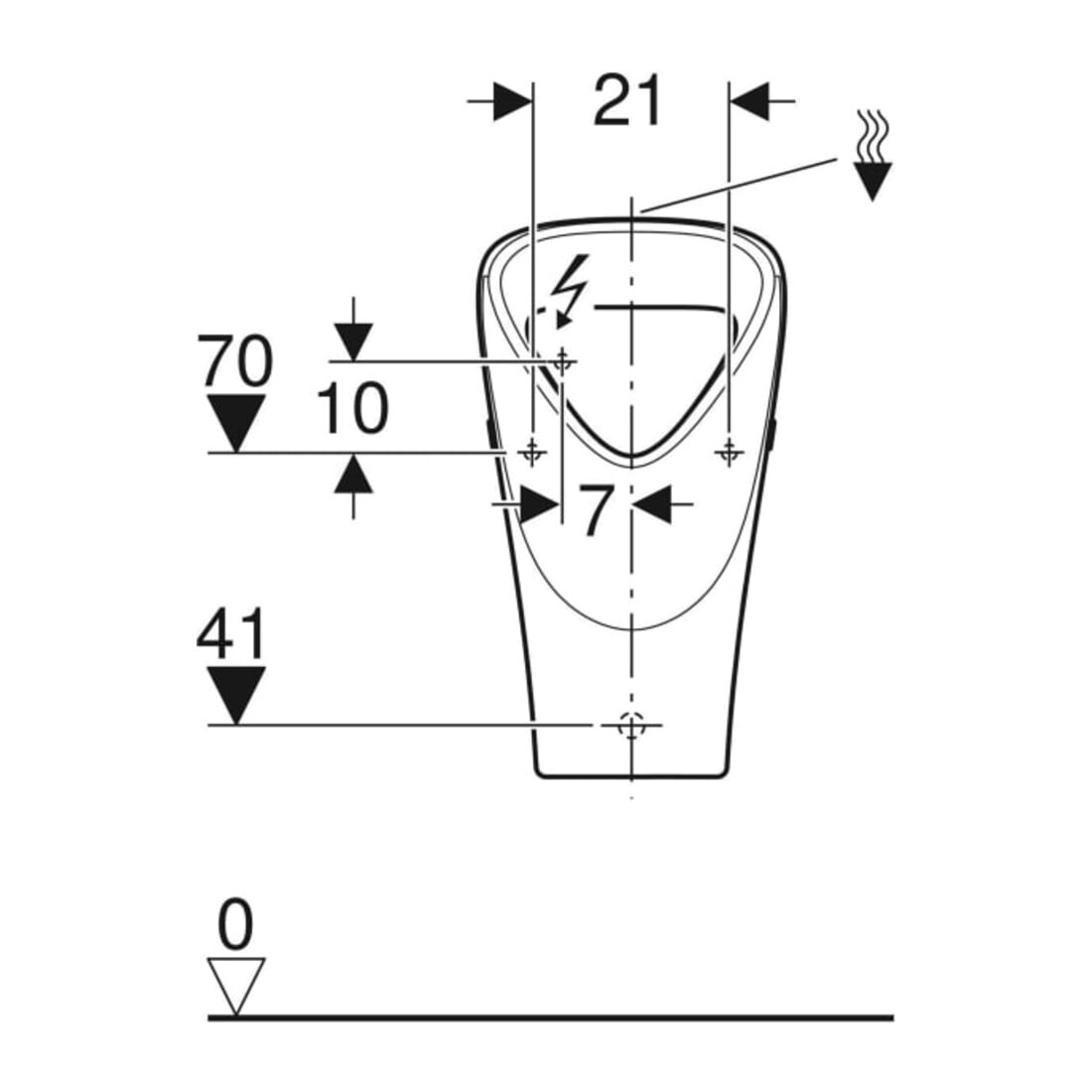 Geberit Urinoir Renova we., triangulaire, Entrée par le haut, Sortie arrière