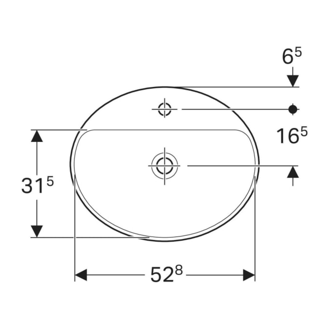 Geberit Vasque encastrée VariForm 55x45 cm, avec trop-plein, sans cache, ovale, blanc K-Tect