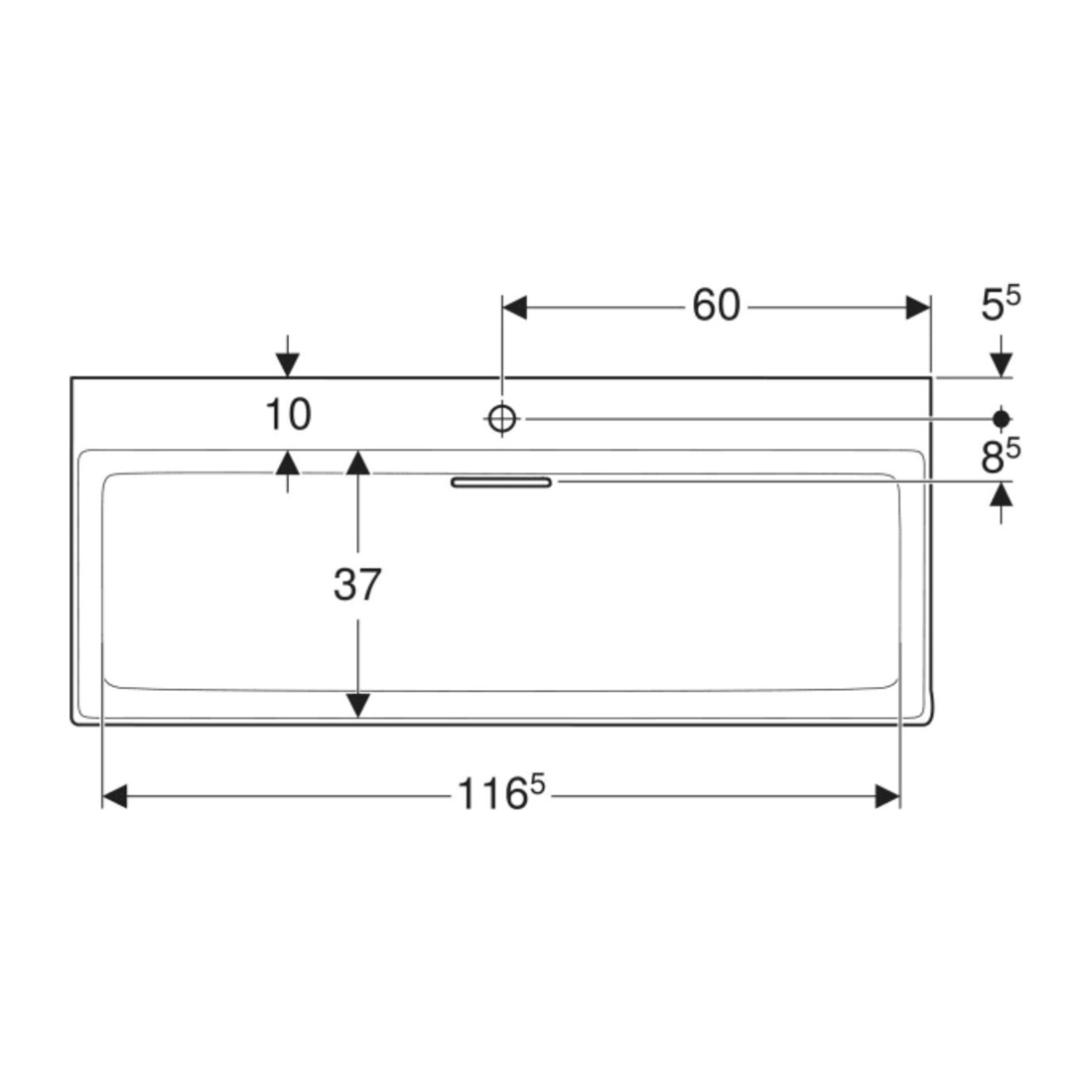 Geberit Vasque One 120 cm, avec trop-plein, sans robinetterie, blanc K-Tect/blanc