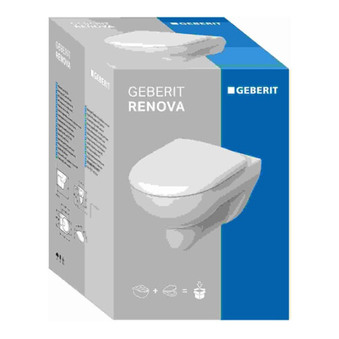 Geberit Wand-Tiefspül-WC RENOVA mit Spülrand, mit WC-Sitz weiß