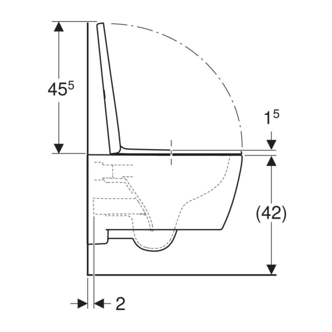 Geberit Wand-WC, Tiefspüler iCon 36x53cm, ge F., rimf, m Sitz, we. K-Tect