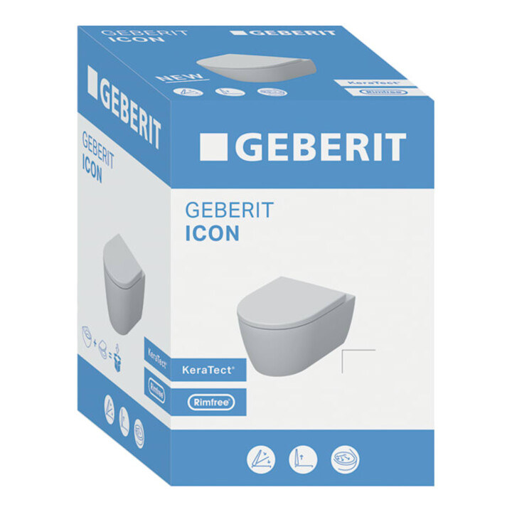 Geberit Wand-WC, Tiefspüler iCon 36x53cm, ge F., rimf, m Sitz, we. K-Tect