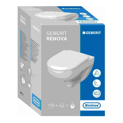 Geberit Wand-WC, Tiefspüler Renova 6 l, rimfree, mit WC-Sitz, weiß