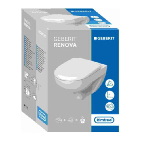 Geberit Wand-WC, Tiefspüler Renova 6 l, rimfree, mit WC-Sitz, weiß
