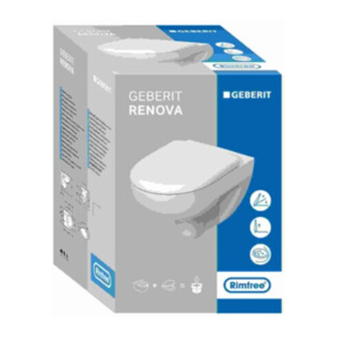 Geberit Wand-WC, Tiefspüler Renova 6 l, rimfree, mit WC-Sitz, weiß