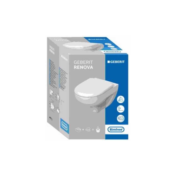 Geberit Wand-WC, Tiefspüler Renova 6 l, rimfree, mit WC-Sitz, weiß