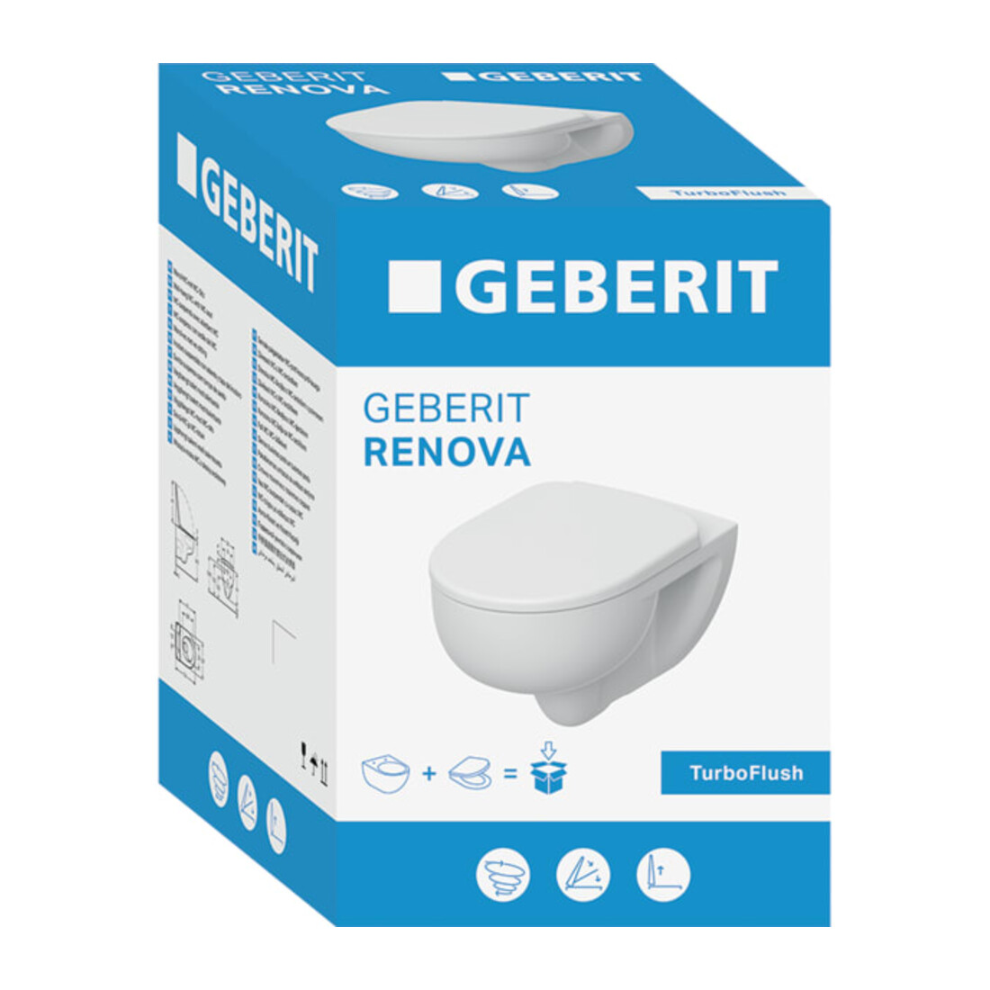 Geberit Wand-WC, Tiefspüler Renova Set mit WC-Sitz, TurboFlush, weiß