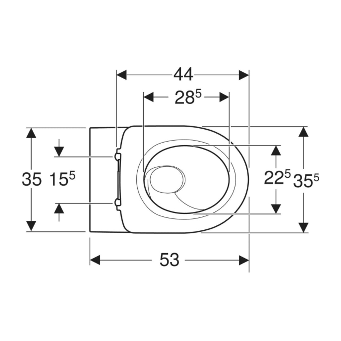 Geberit Wand-WC, Tiefspüler-Set Acanto 36x38,5x53,5cm, 4,5 l, ges, m Ring, we.