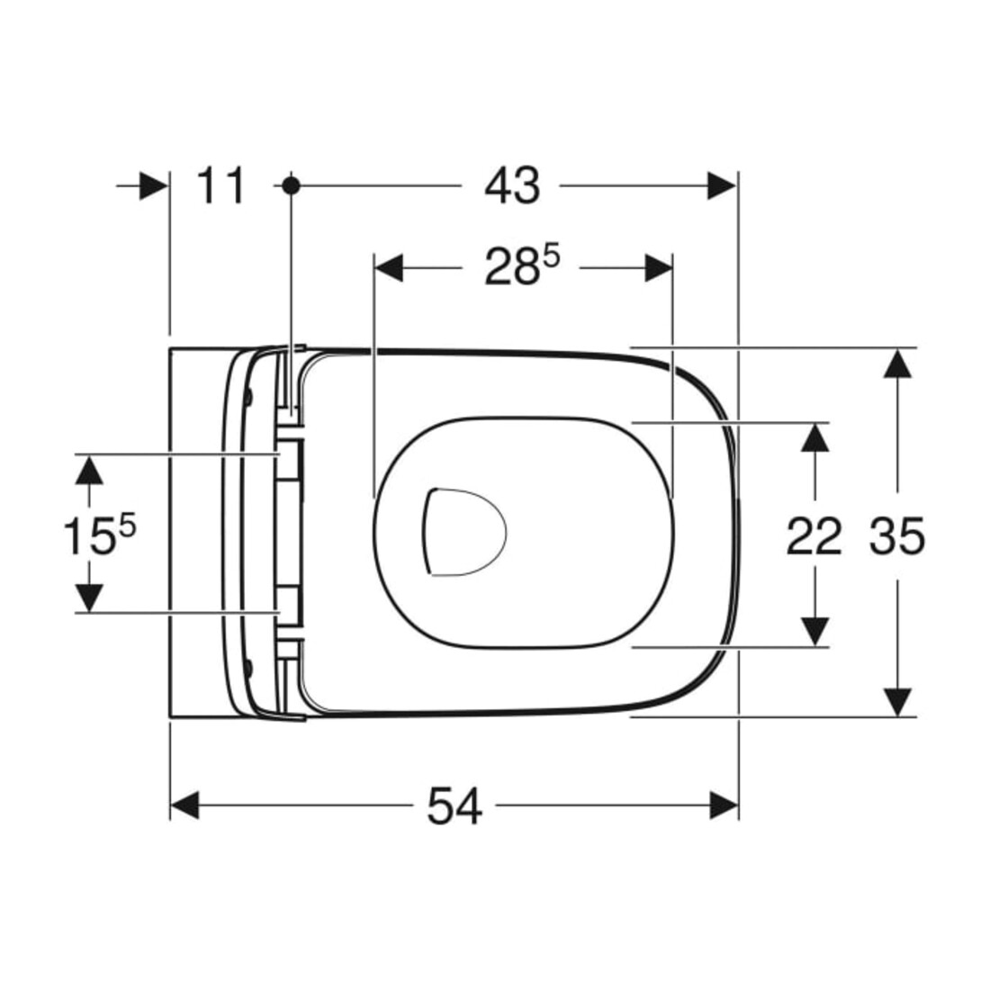 Geberit Wand-WC, Tiefspüler Smyle Square geschl., rimf, m Sitz, überl. Deck, we.