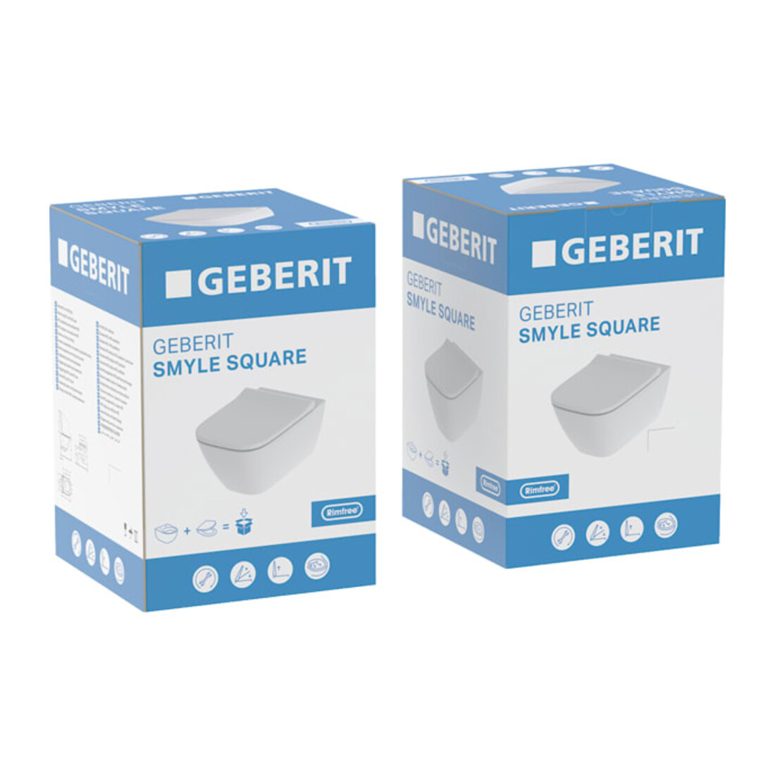 Geberit Wand-WC, Tiefspüler Smyle Square geschl., rimf, m Sitz, überl. Deck, we.