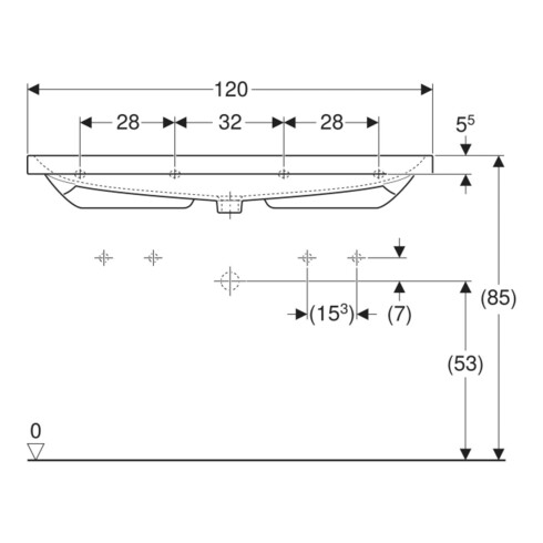 Geberit Waschtisch Acanto 120x48,2cm, o Ü, m HL R + li, we. K-Tect
