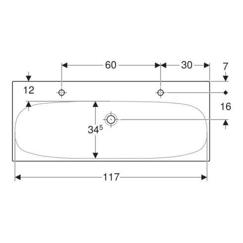 Geberit Waschtisch Acanto 120x48,2cm, o. ÜL, m Hahnl. re + li, we.