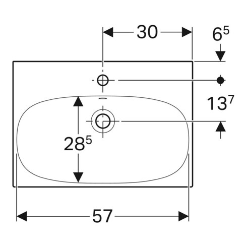 Geberit Waschtisch Acanto 60x42,2cm, m HL, m ÜL, verk. Ausl., we.