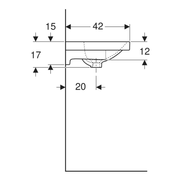 Geberit Waschtisch Acanto 60x42,2cm, m HL, m Ü, vrk A, we. K-Tect