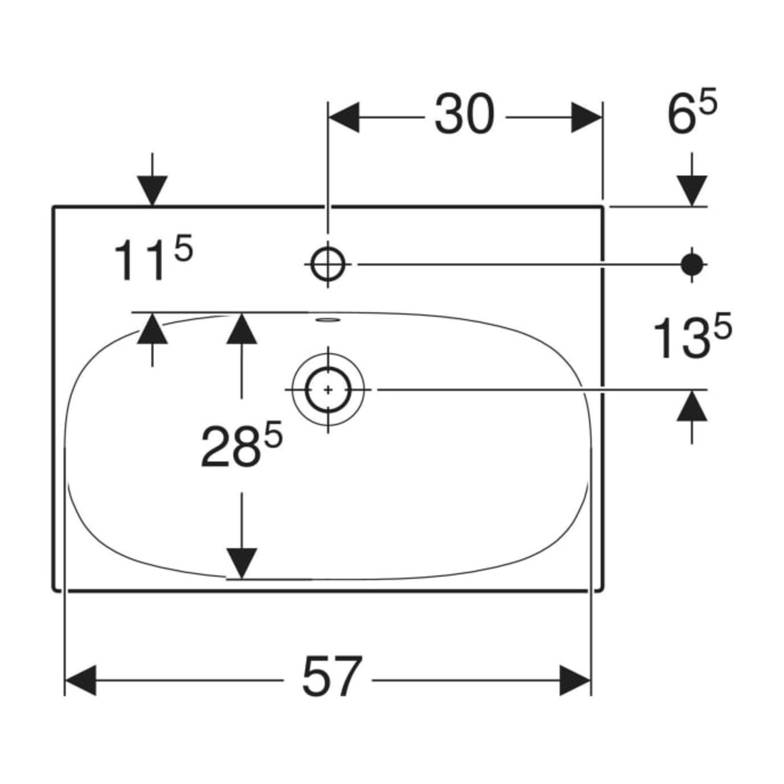 Geberit Waschtisch Acanto 60x42,2cm, m HL, m Ü, vrk A, we. K-Tect