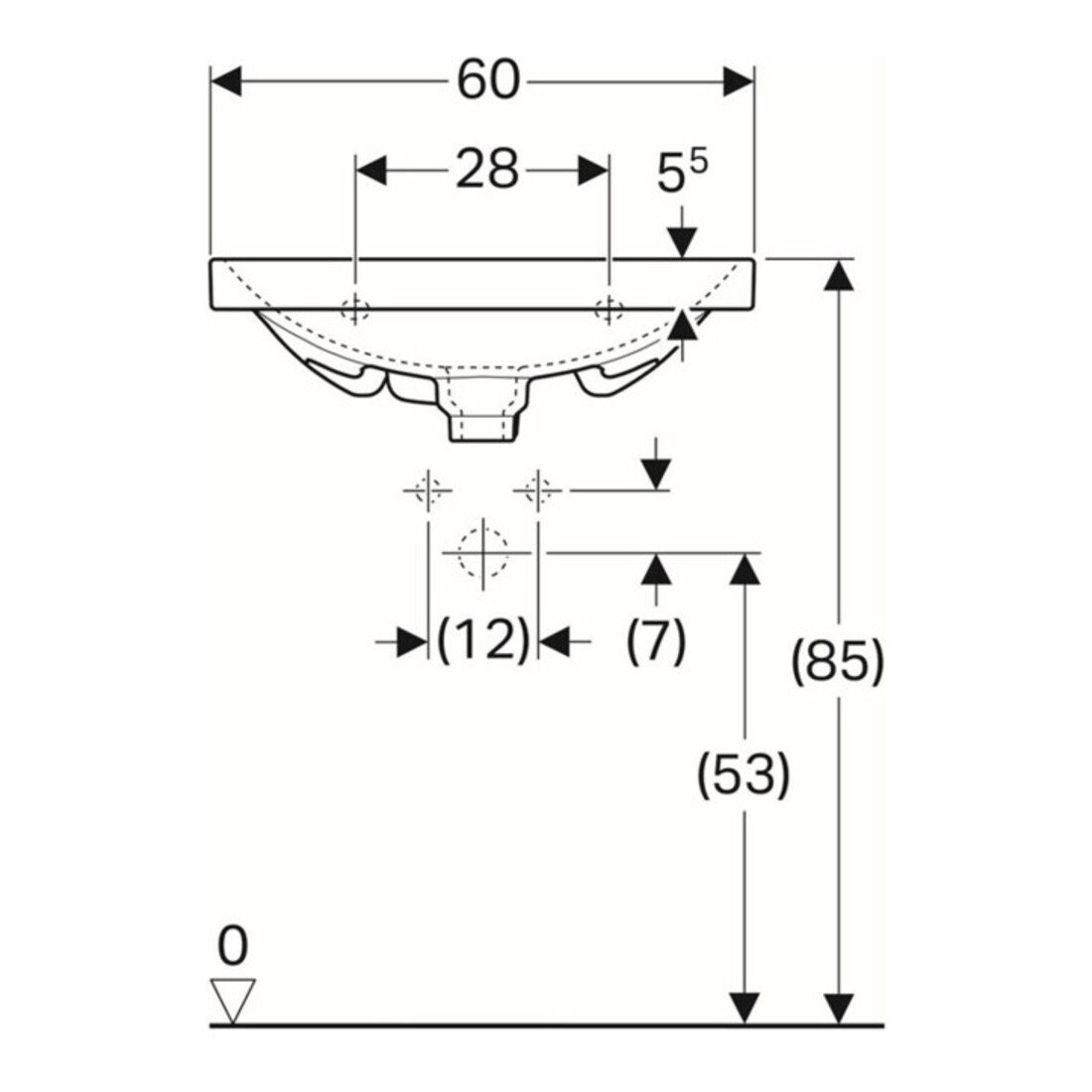 Geberit Waschtisch Acanto 60x42,2cm, m HL, m ÜL, verk. Ausl., we.