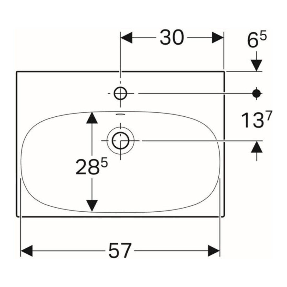 Geberit Waschtisch Acanto 60x42,2cm, m HL, m ÜL, verk. Ausl., we.