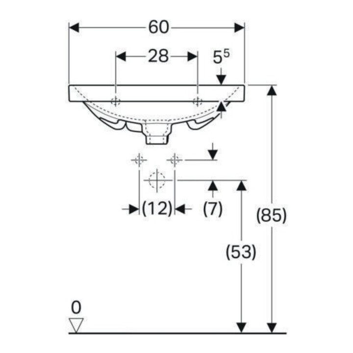 Geberit Waschtisch Acanto 60x42,2cm, m HL, m ÜL, verk. Ausl., we.