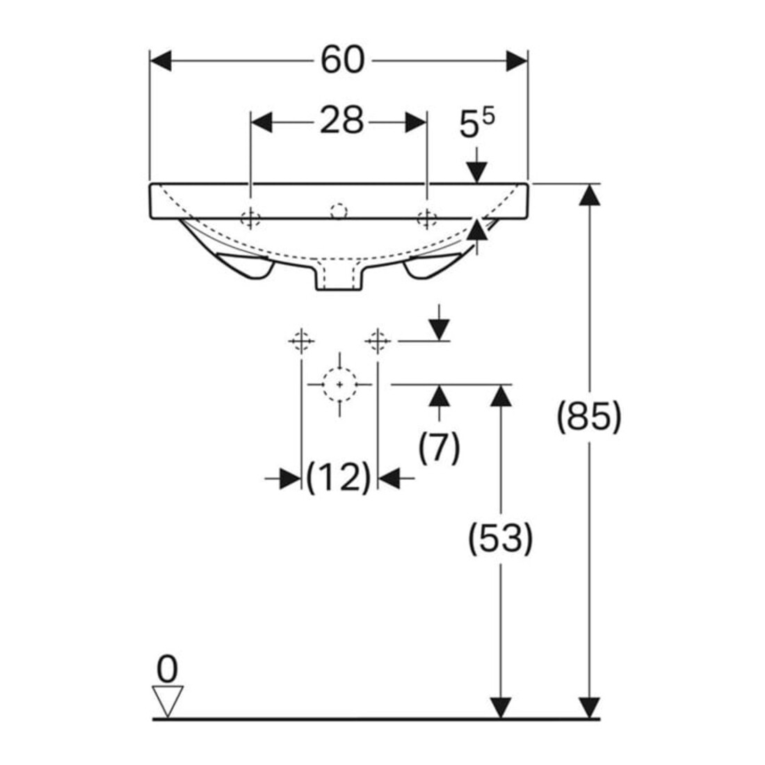 Geberit Waschtisch Acanto 60x48,2cm, m Hahnl., m ÜL, weiß KeraTect